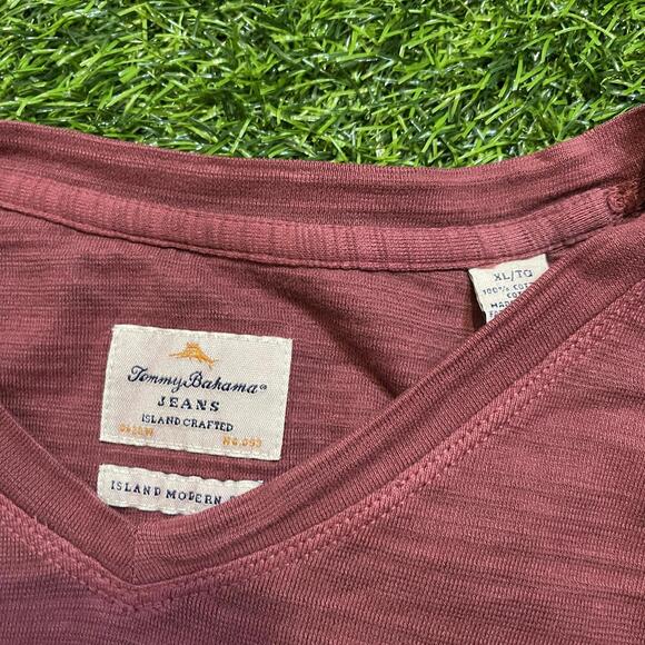 Tommy Bahama Long Sleeve V Neck T Shirt Burgundy Size XL - Picture 2 of 5